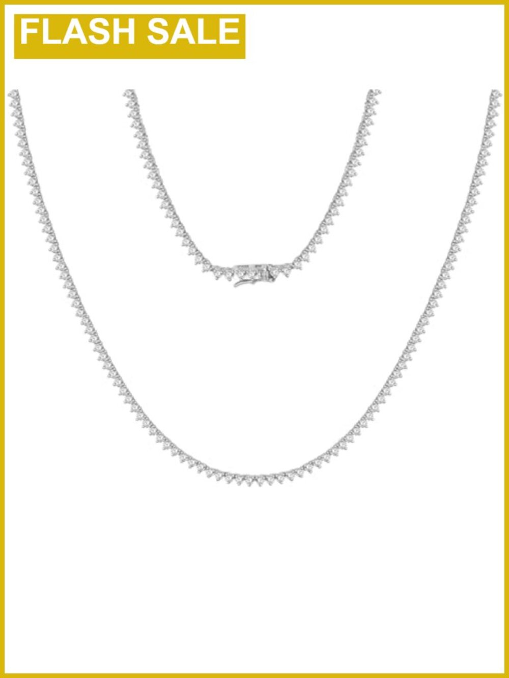 18K White Gold Plated Tennis Necklace 2mm Cubic Zirconia 3 Prong Setting 22"